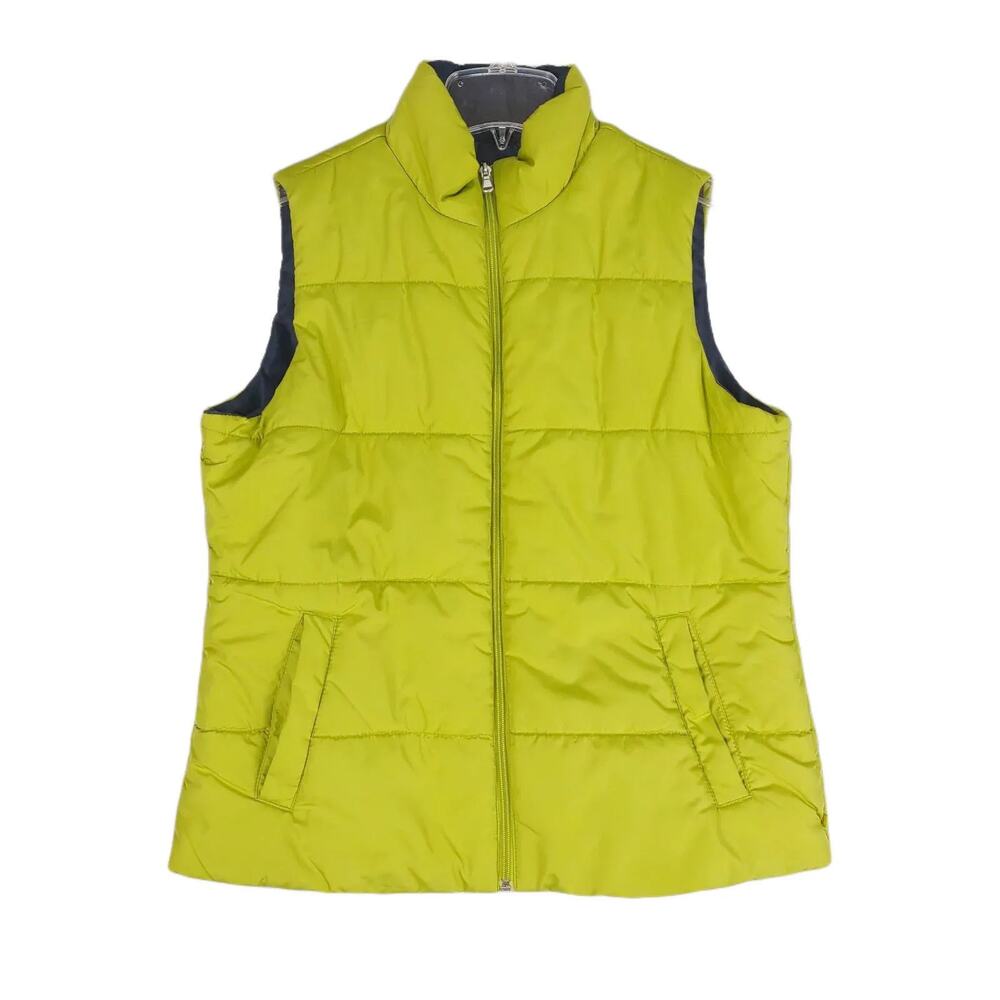 Made for Life Women's M Green & Navy Puffer Vest, Full Zip Pockets Insulated